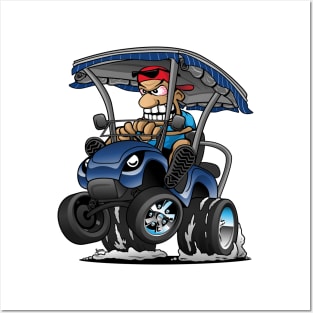 Funny Golf Cart Hotrod Golf Car Popping a Wheelie Cartoon Posters and Art